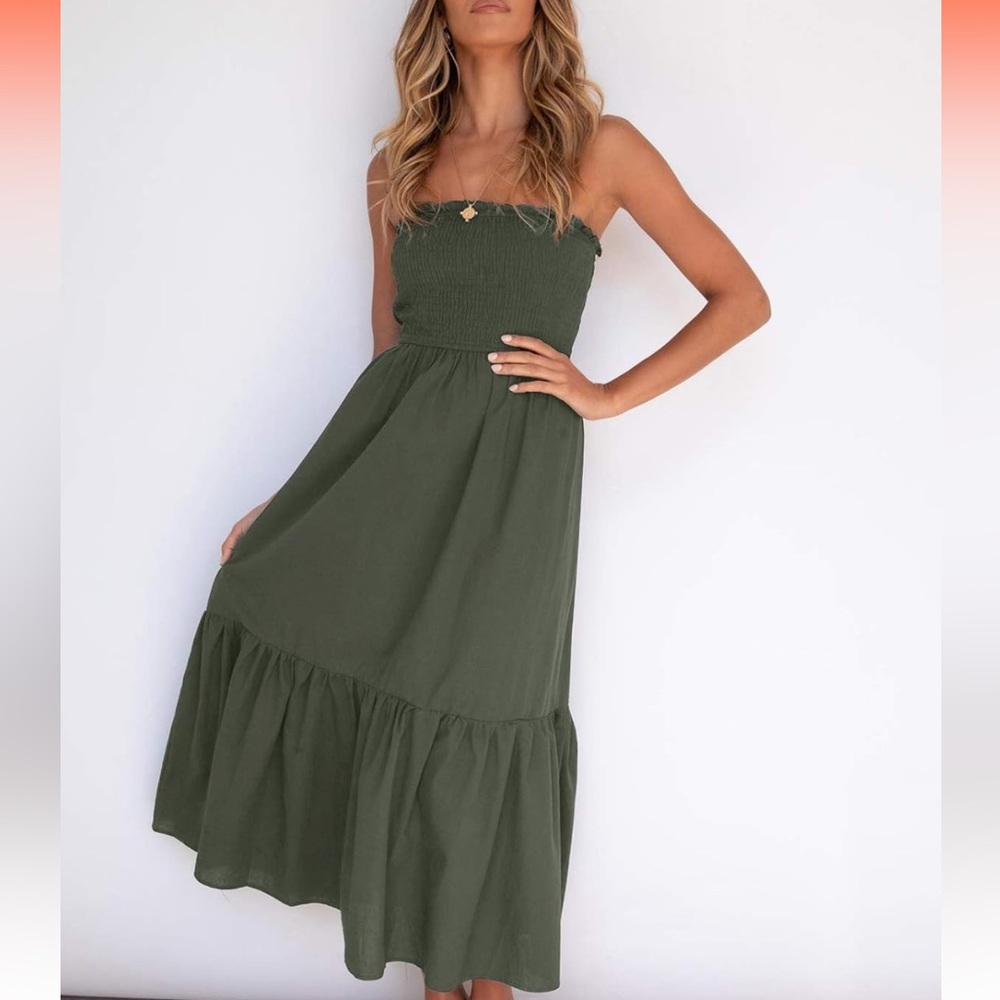 ZESICA Women's Summer Strapless Dress Off Shoulder Sleeveless High Waist